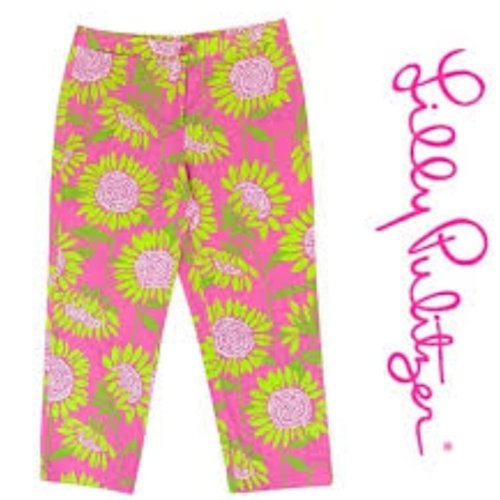 LILLY PULITZER  PINK "SOLIE SUNFLOWER" CAPRI PANTS